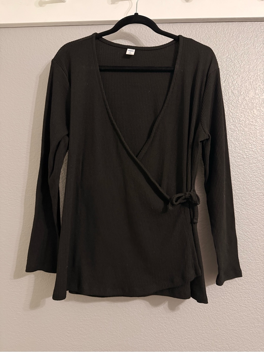 Old Navy Black Ribbed Wrap-Front Long Sleeve Top
